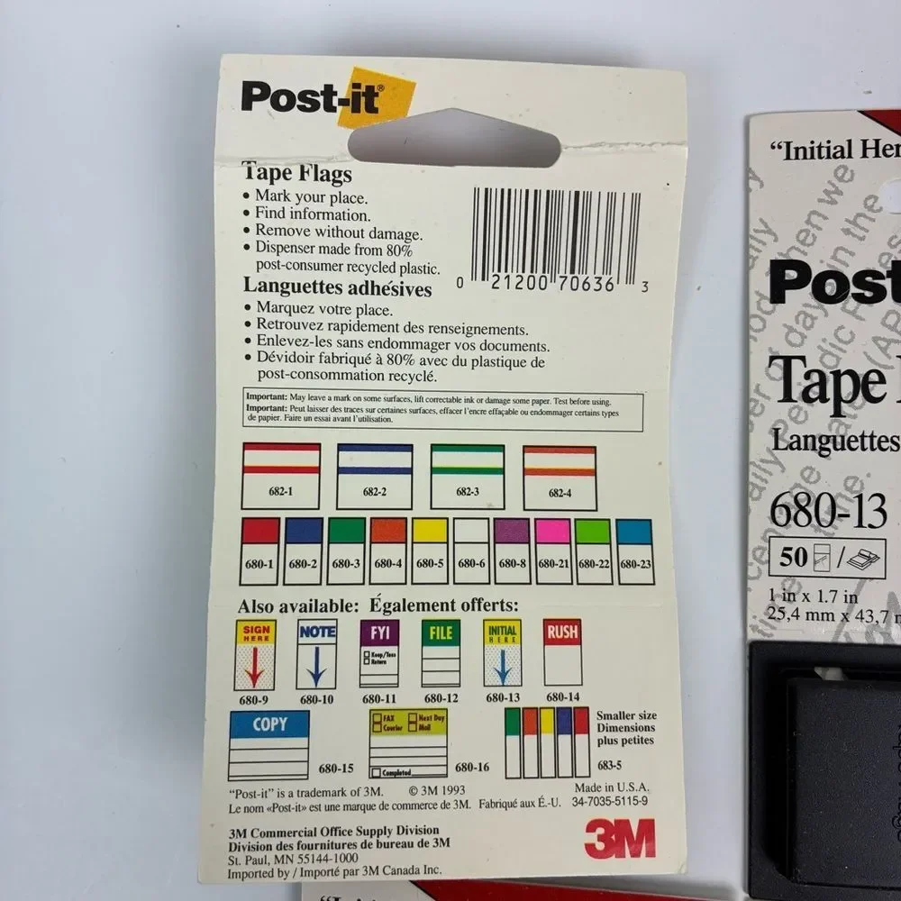 New 9 Package of Post-it 3M tape flags “Initial Here” 680-13 office